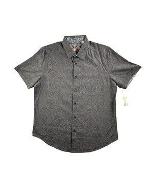 Robert Graham Shirt Men XL Black Damask Short Sleeve Button Up Equinox Classic